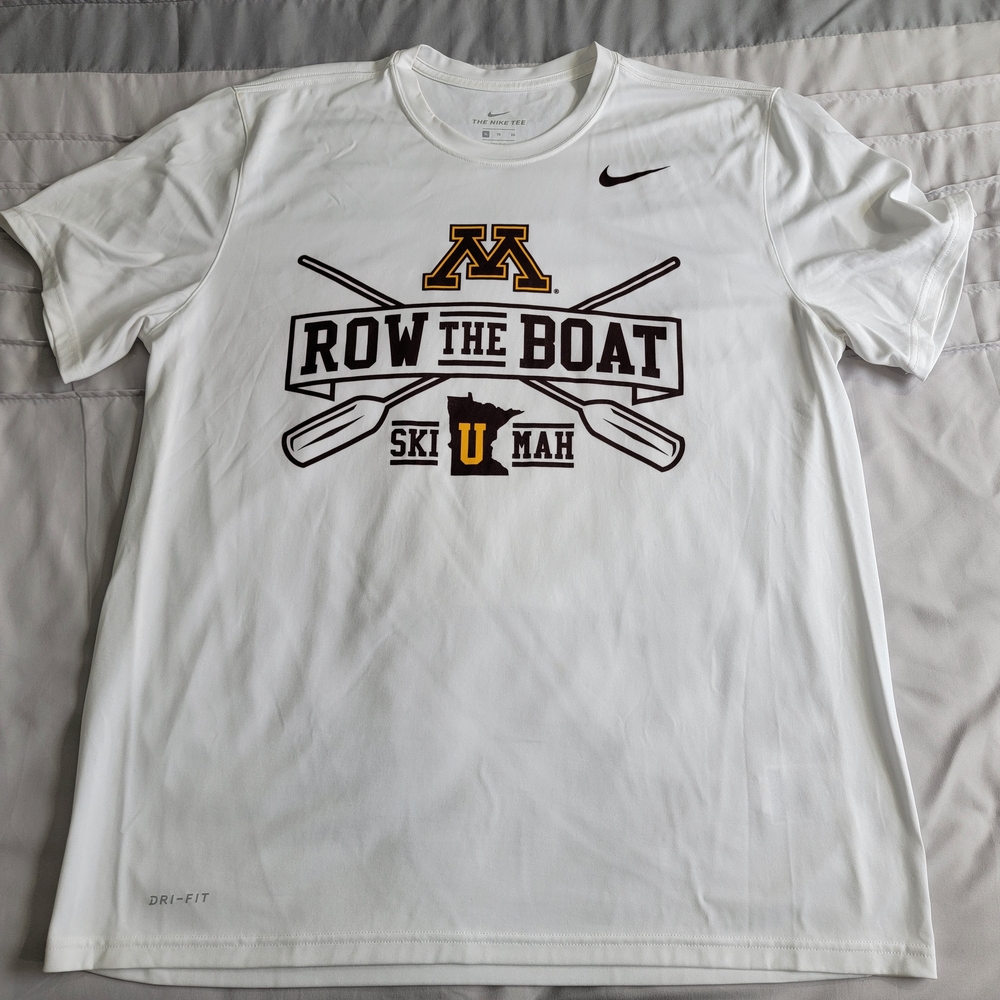 Nike White Men's 'Row The Boat' Graphic Dri-FIT Tee with Maroon & Gold Logo